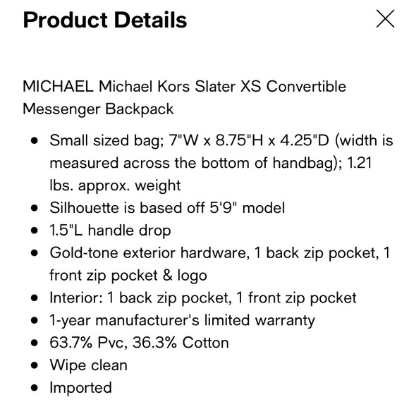 Michael Kors Slater Sun Color Extra Small Convertible Messenger Backpack! NEW! main image 6